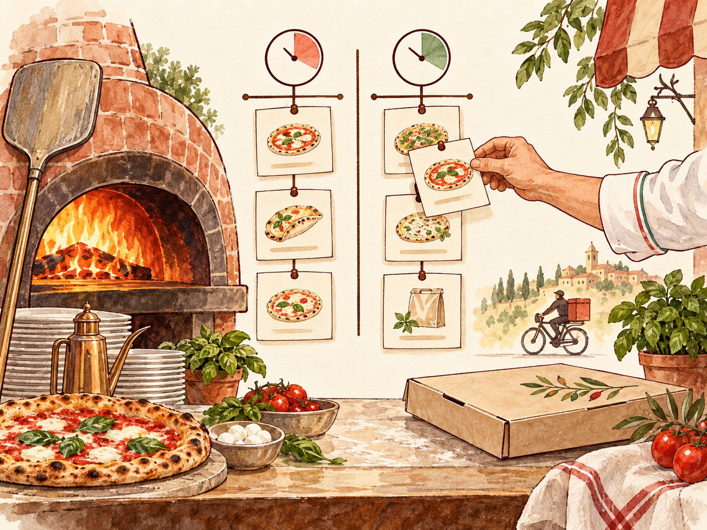 Pizzeria orders arranged by time slot during service
